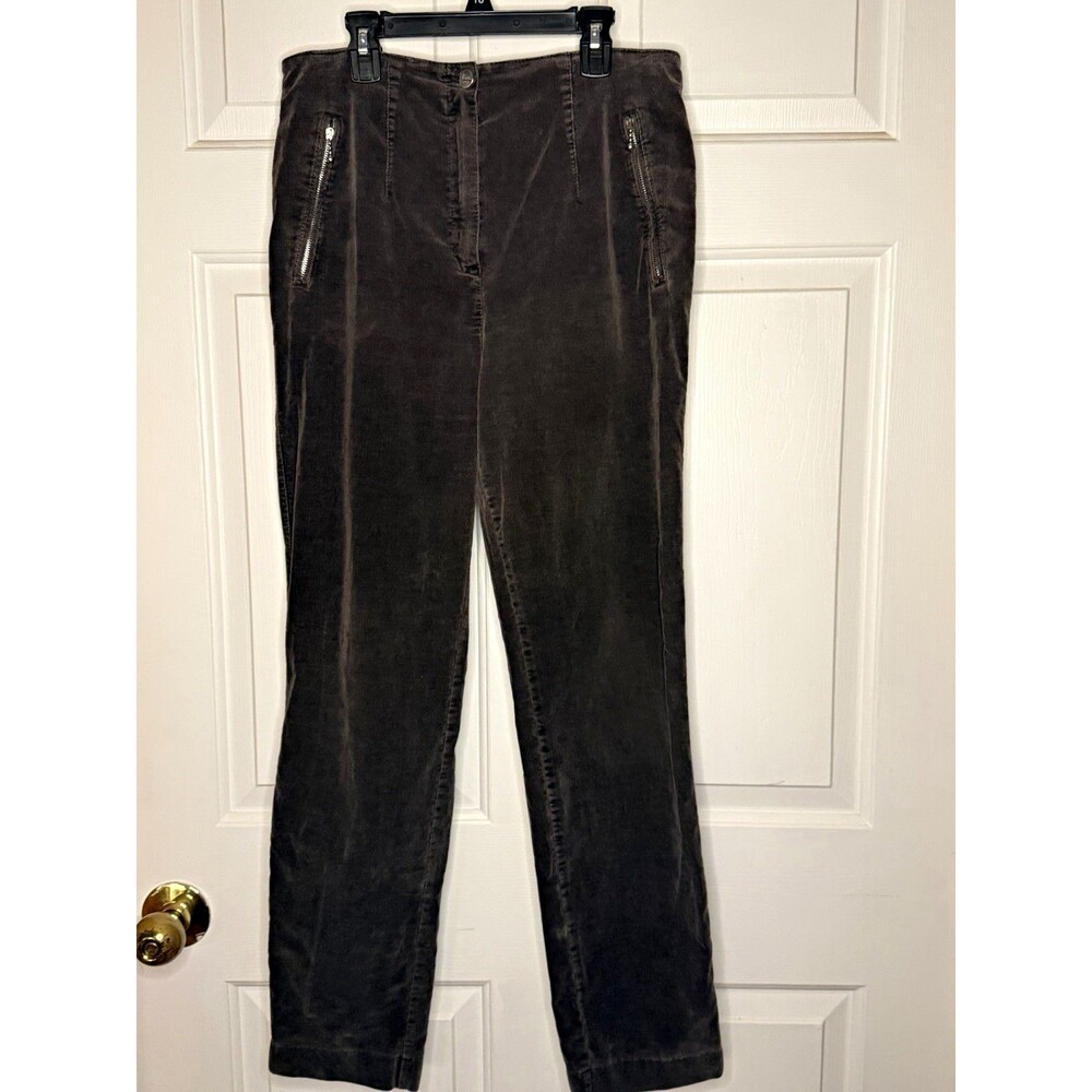Vanilia Brown Corduroy Cotton Straight-Leg Pants Pockets Mid Rise zipper pockets